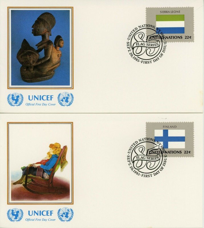 UNITED NATIONS #450-465 Flags FDC First Day Issue UNICEF Cover Collection 1985