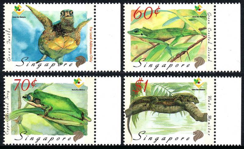 Singapore 909-912,MNH.Amphibians,Reptiles.Turtle,Lizard,Frog,Water monitor,1999