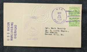 1934 USS Portland San Pedro California US Navy Embossed Cover Kansas City