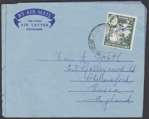 Rhodesia & Nyasaland 1963  Air Letter Used To England Postal Stationery