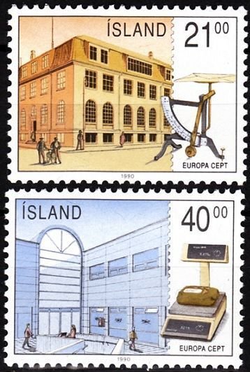 ICELAND / ISLAND 1990 EUROPA: Post Offices, Architecture. Complete Set, MNH