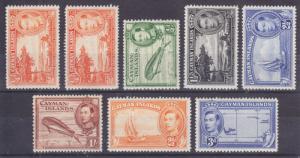 Cayman Islands Sc 100/115 MLH. 1938-47 KGVI Pictorials, 8 different VLH & F-VF