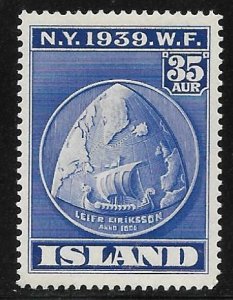 Iceland- Scott #214 35a Ship & Route to America F VF Unused (MH)