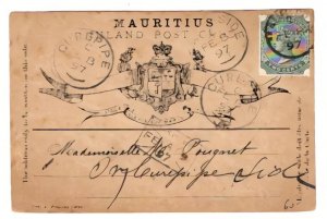 MAURITIUS PICTURE CARD 1897 --RRIER in BOX B/S CUREPIPE
