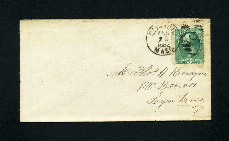 # 207 on cover from Clinton, Massachusetts to Lynn, Massachusetts - 3-28-1882