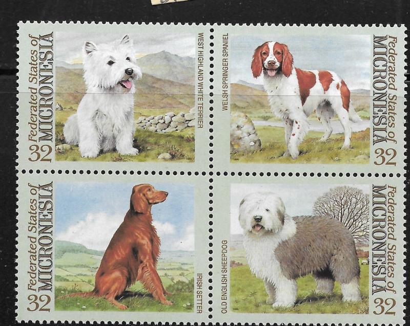 MICRONESIA, 211, MNH, BLOCK OF 4, DOGS