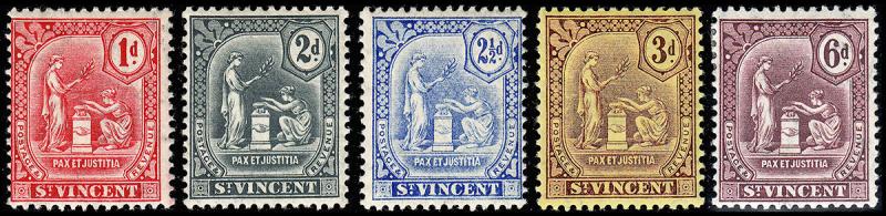 St. Vincent Scott 99-103 (1909-11) Mint H VF, Cat. Value $36.00