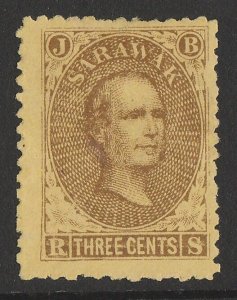 SARAWAK 1869 Brooke 3c brown on yellow (left pane pos.36).