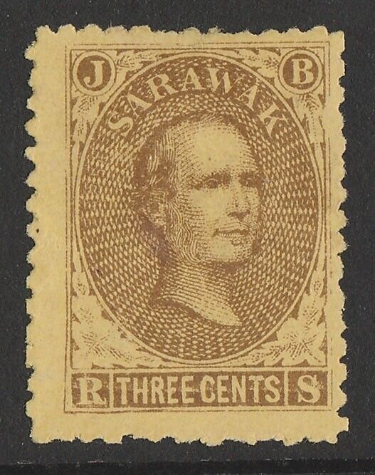 SARAWAK 1869 Brooke 3c brown on yellow (left pane pos.36).