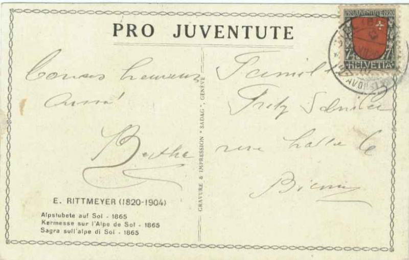 Switzerland 7 1/2c+5c Pro Juventute Semi-Postal 1920 Biel (Bienne) PPC Local ...