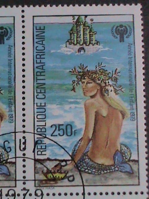 CENTRAL AFRICA STAMP-1979-SC#397 LOVELY BEAUTIFUL MERMAID-CTO BLOCK OF 4 VF