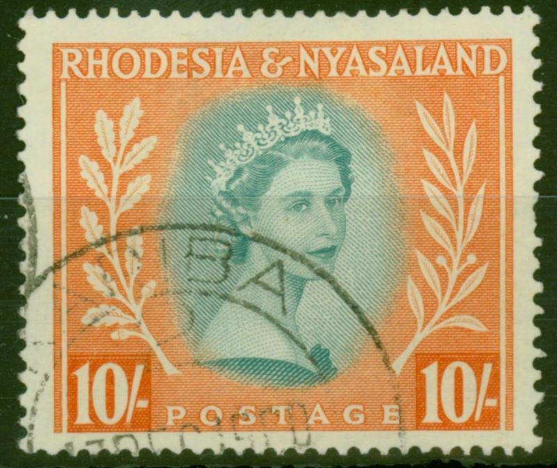 Rhodesia & nyasaland 1954 10S DULL bleu vert & Orange sg14 V. F.U