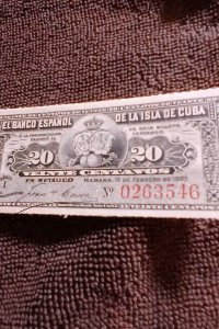 Cuba-1897.20 Centavos.Banco Espanol de la Isla de Cuba-Bill Serie I.0263546.UNC.
