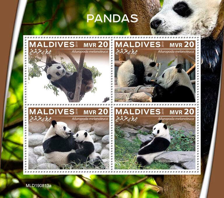 Maldives 2019 MNH Wild Animals Stamps Pandas Giant Panda Bears 4v M/S