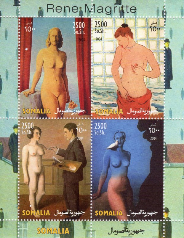 Somalia 2004 RENE MAGRITTE Nudes Paintings Sheetlet (4) Perforated MNH