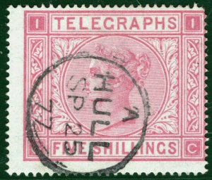 GB QV TELEGRAPHS High Value SG.T13 5s Plate 1 HULL 1877 CDS Used c£200 S2WHITE18