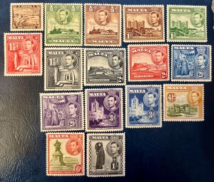 Malta 191-200 / 1938-1943 KGVI Stamps / Incomplete Set / MNH & MLH