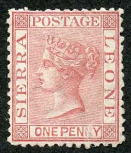 Sierra Leone SG7 1d Rose-Red Crown CC S/ways Perf 12.5 M/Mint (hinge remainder)