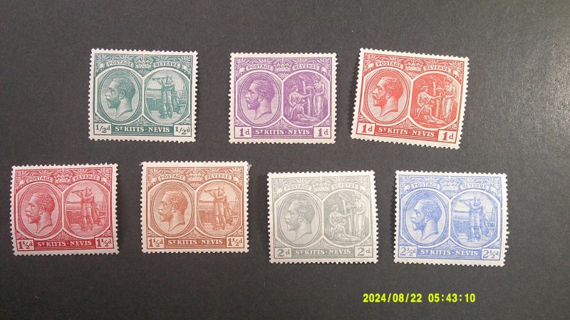 St. Kitts-Nevis 1921-1929 Scott# 37-43 Mint VF-XF Light Hinged Short Set of 7