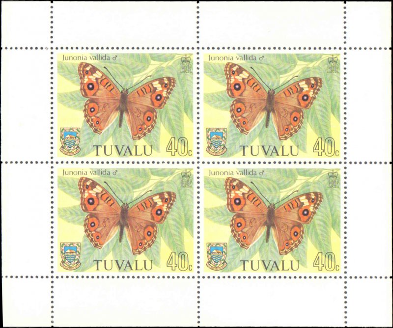 Tuvalu #146-149, Complete Set(4), Blocks of 4, 1981, Butterflies, Never Hinged