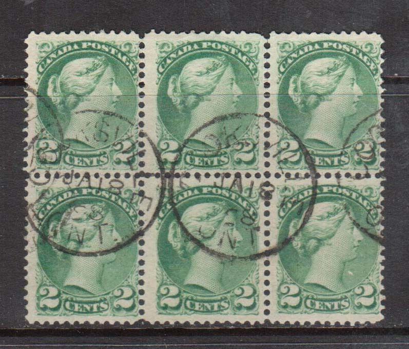 Canada #36 VF Used CDS Block Of Six With Cooksville Ontario Jan 18 1898 CDS