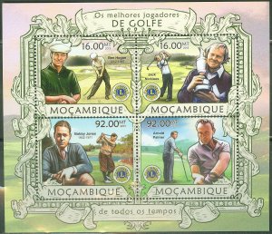 MOZAMBIQUE 2013 GOLF CHAMPIONS OF ALL TIME SHEET OF FOUR STAMPS