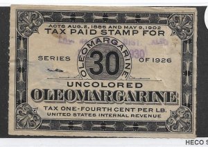Uncolored Oleomargarine Tax Paid, Springer #FE70, used (faulty) (49343)
