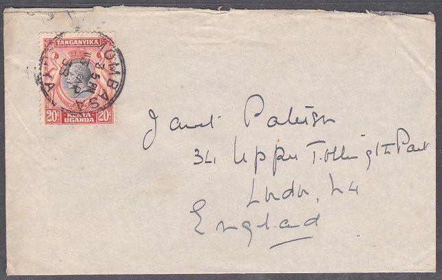 KENYA UGANDA TANGANYIKA 1938 GV 20c on cover ex Mombasa to UK................708