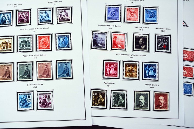 COLOR PRINTED BOHEMIA & MORAVIA 1939-1944 STAMP ALBUM PAGES (12 illustr. pages)