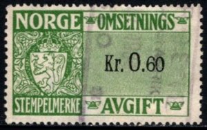 Vintage Norway Revenue 60 Ore (0.60 Krone) Coat Of Arms Sales Tax Used