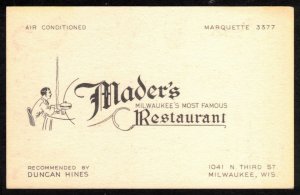 VINTAGE ADVERTISING CARD OF MADER'S RESTAURANT 2 SCANS, MEMORABILIA, CINDERELLA