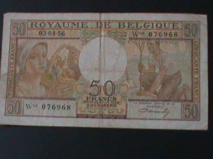 ​BELGIUM-1956- KONINKRIJK-BELGIUM-50-FRANCS-LT..CIRULATED NOTE-VF-68 YEARS OLD