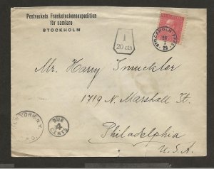 SWEDEN SC# 174 (182 FACIT)  SWEDEN - US W/POSTAGE DUE  FVF/U 1929