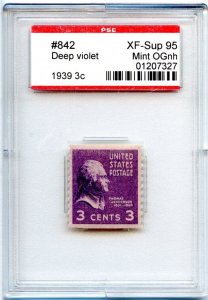 US SCOTT #842 MINT-XF-SUP-OG-NH GRADED 95 PSE ENCAPSULATED SMQ $35 (8/14/24 GP)