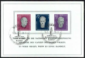 GDR Sc# B35a Used Souvenir Sheet 1957 Thalmann, Breitscheid, Schneider