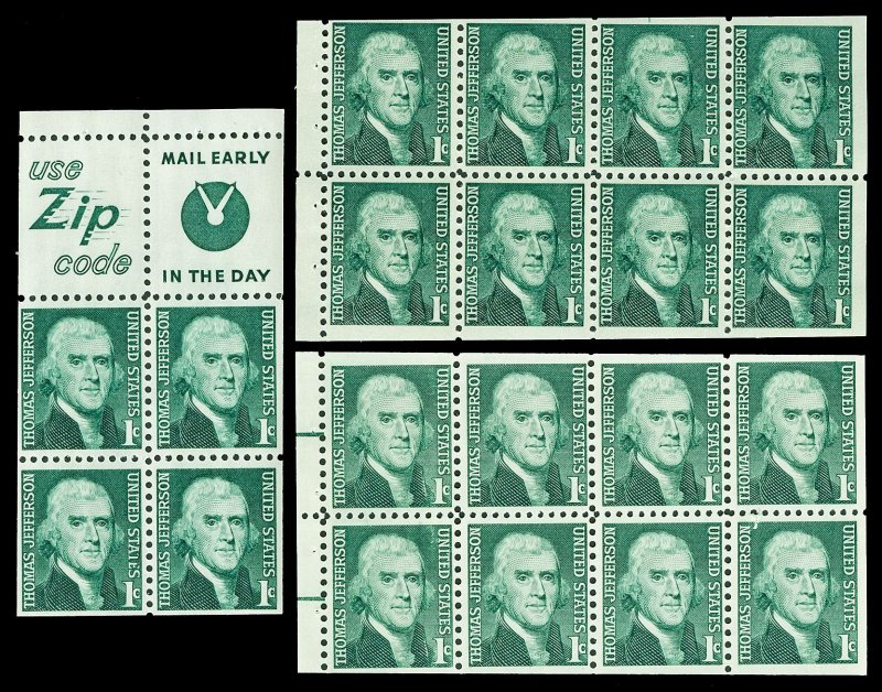 Scott 1278 1c Booklet Panes of 4 & 8 Mint VF NH Shiny and Dull Gum Varieties