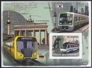 Comoro Islands 2009 MNH Sc #1016 3000fr Spanish Subway Trains IMPERF