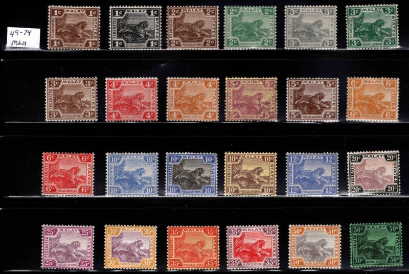 MALAYA Tigers Scott 49-74 with wmk 4 All MH* except 58, short set 23/24 CV$110