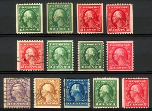 #441- #450 1c-5c 1914-1915 Perf 10 Coil Set Mint and Used 13 Items 