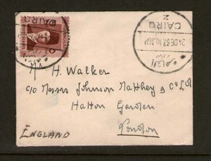 Egypt 1937 cover to England