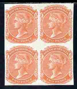 South Australia 1868-76 QV 2d brick-red imperf block of 4...