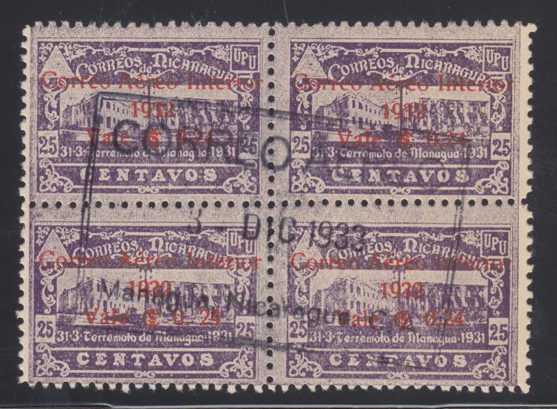 Nicaragua Sc C42 used 1932 24c on 25c violet Post Office, Central Cancel VF