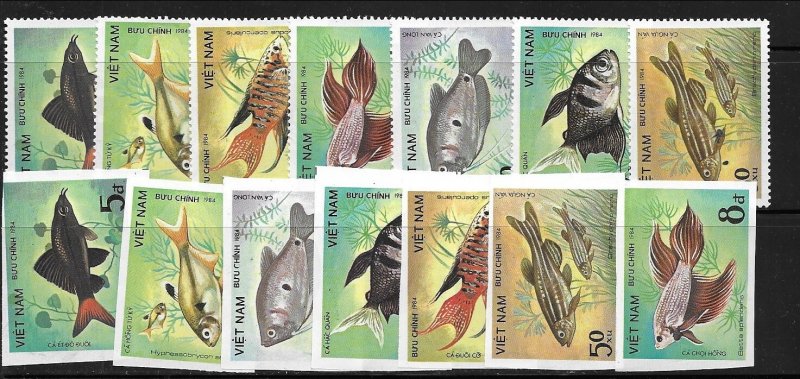 NORTH VIETNAM Sc 1405-11 NH PERF+IMPERF SETS OF 1984 - SEA LIFE - (CJ25)