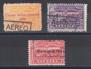 Nicaragua Sc C41, C42, C46 used 1932 red Surcharges, F-VF