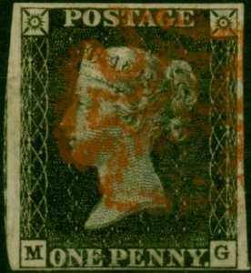 GB 1840 1d Penny Black SG2 Pl. 7 (M-G) Fine Used 4 Good Large Margins Red MX