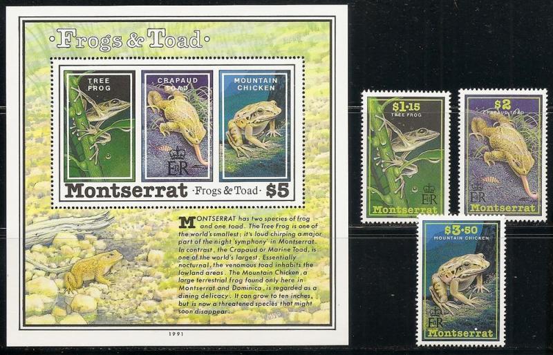 Montserrat 780-3 1991 Frogs set and s.s. MNH