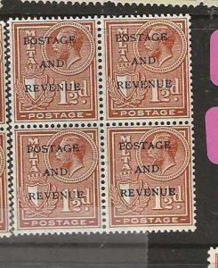 MALTA  SG178  KGV   1 1/2D P&R BLOCK OF 4    MNH       P0902A H