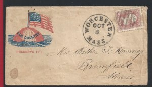 1861 USA, #22 3 cent. pink on patriotic letter