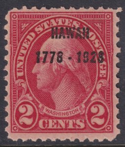 647 U.S. 1928 Hawaii 1778-1928 overprint 2¢ issue MNH CV $7.25 Stock #6