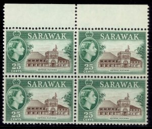 SARAWAK QEII SG197, 25c sepia & green, NH MINT. Cat £26. BLOCK x 4